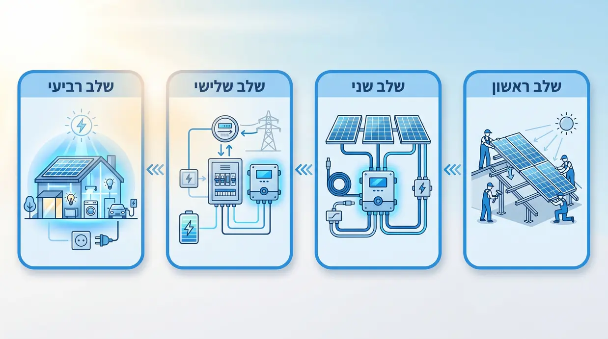 אינפוגרפיקה בעברית המציגה את שלבי התקנת מערכת סולארית