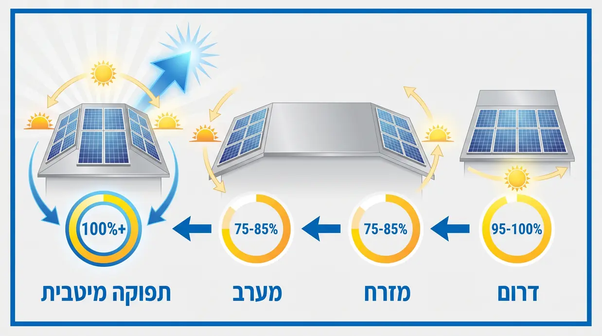 תרשים כיווני שמש וגג מסחרי עם פאנלים סולאריים