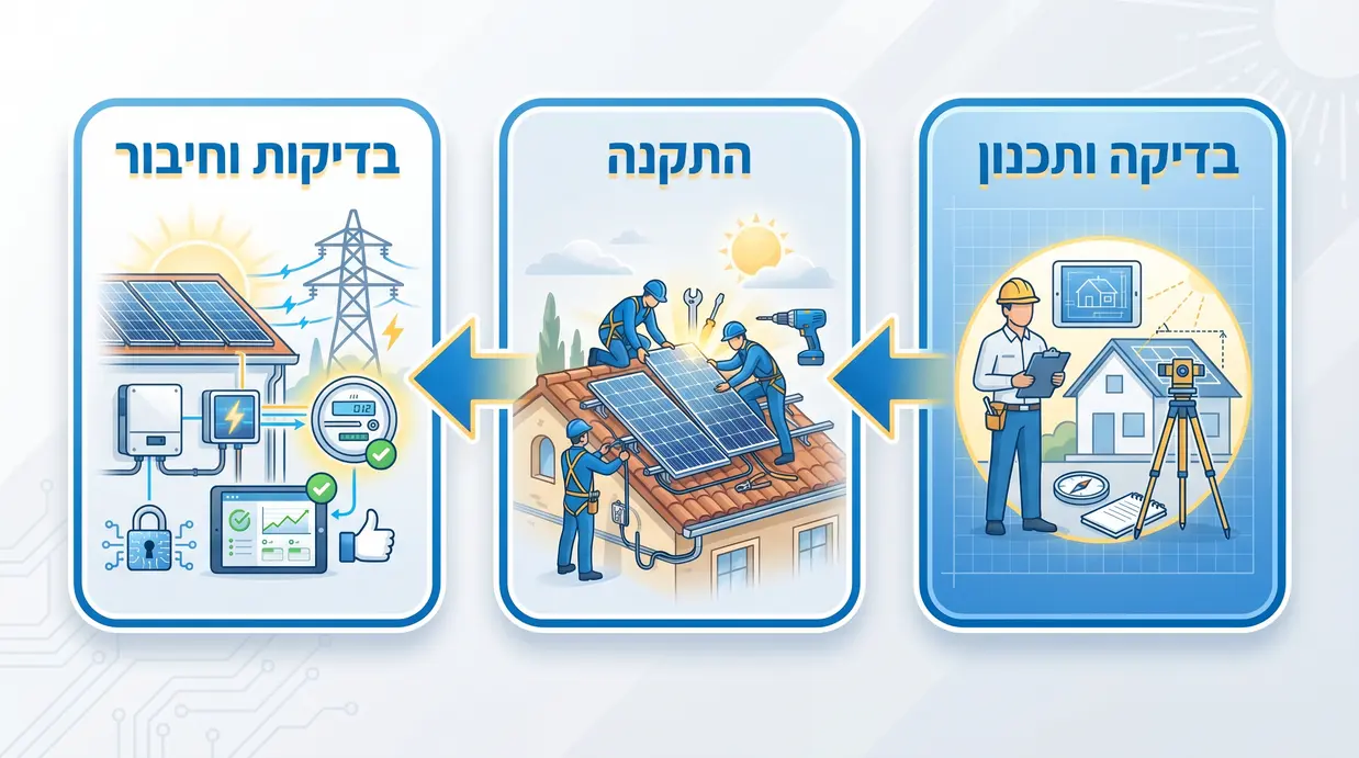 תרשים שלבי התקנת מערכת סולארית ביתית