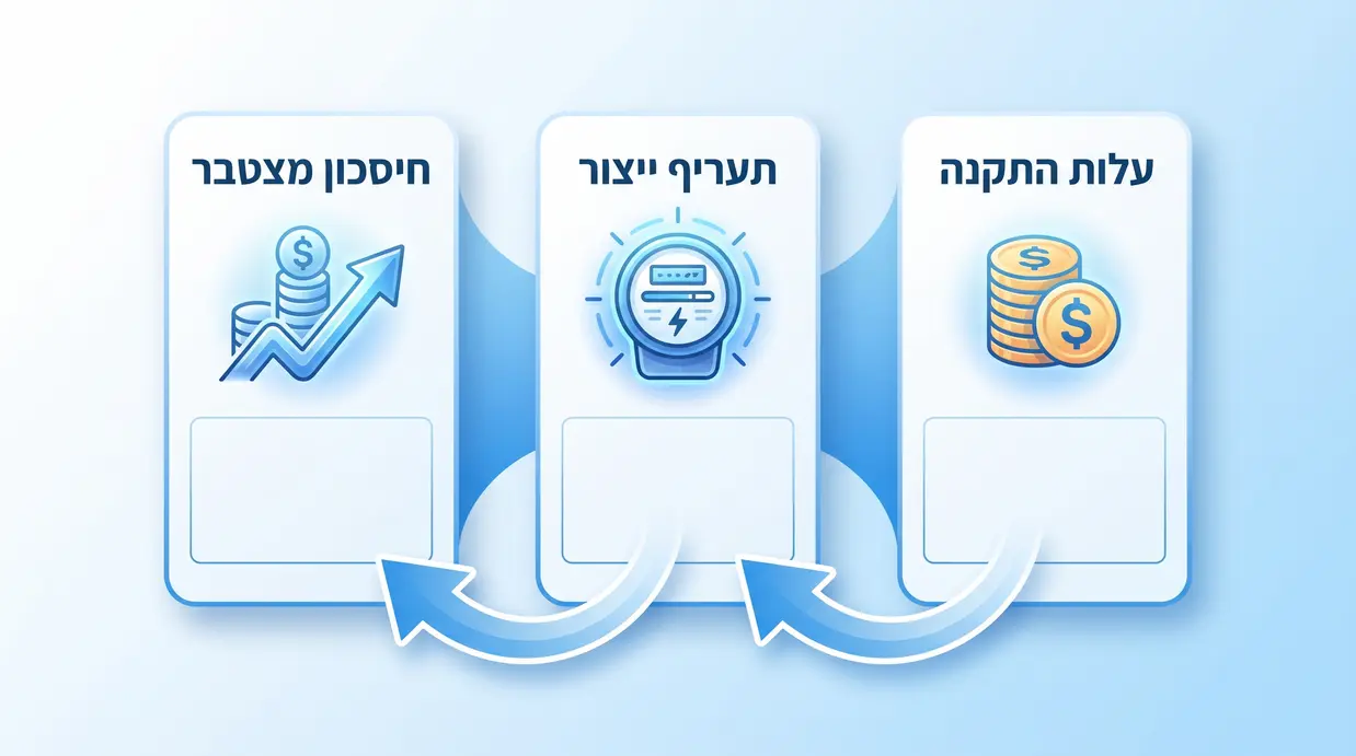אינפוגרפיקה בעברית המשווה בין עלות התקנה, תעריף ייצור וחיסכון מצטבר