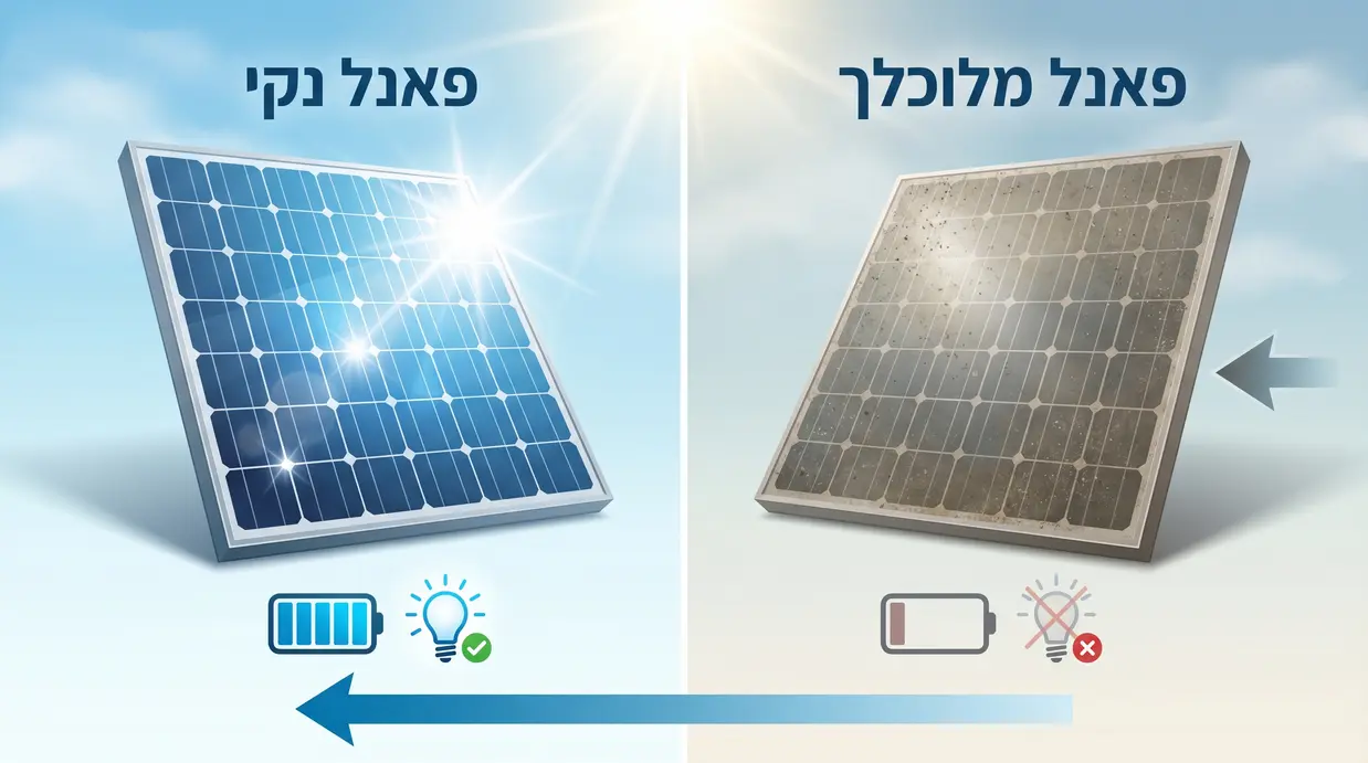 השוואה בין פאנל סולארי מלוכלך לנקי
