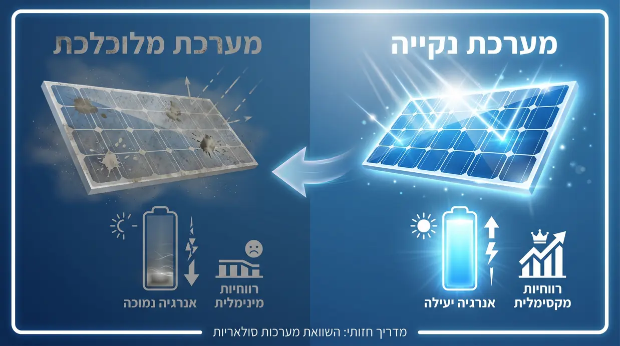 השוואה בין תפוקת מערכת סולארית נקייה למערכת מלוכלכת