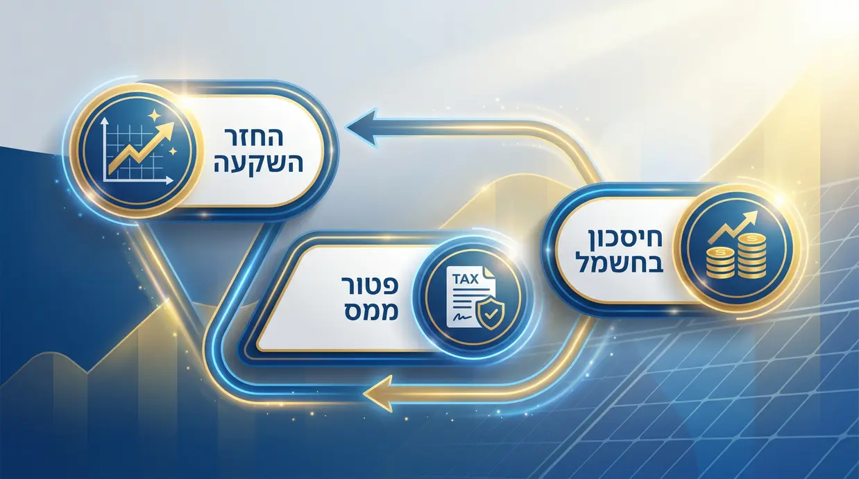 אינפוגרפיקה בעברית המציגה חיסכון, פטור ממס והחזר השקעה במערכת סולארית
