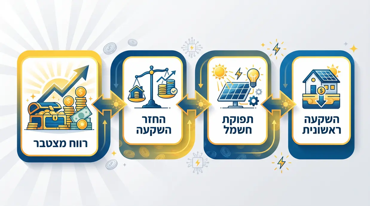 אינפוגרפיקה בעברית המציגה את שלבי החזר ההשקעה במערכת סולארית לאורך זמן