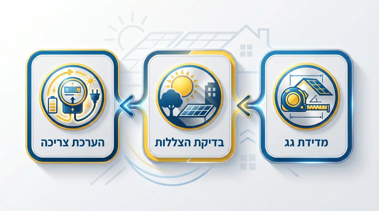 תרשים בעברית של שלבי בדיקת התאמת גג למערכת סולארית