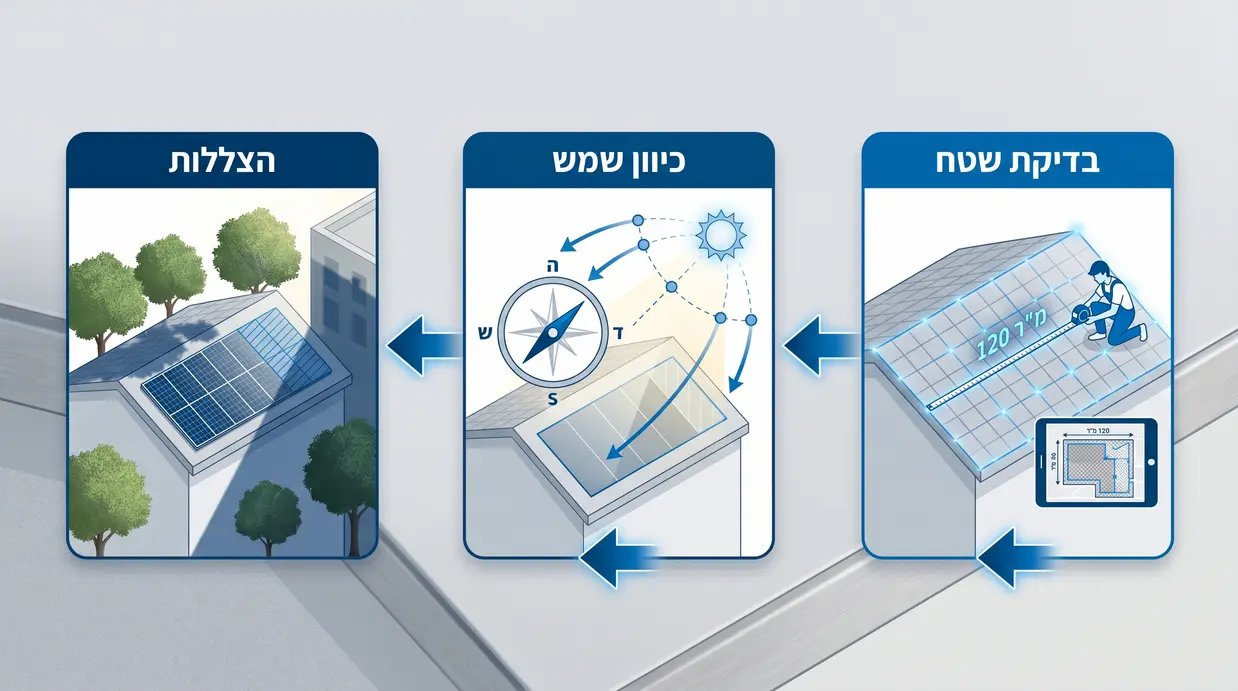 תרשים בעברית של שלבי בדיקת התאמת גג למערכת סולארית