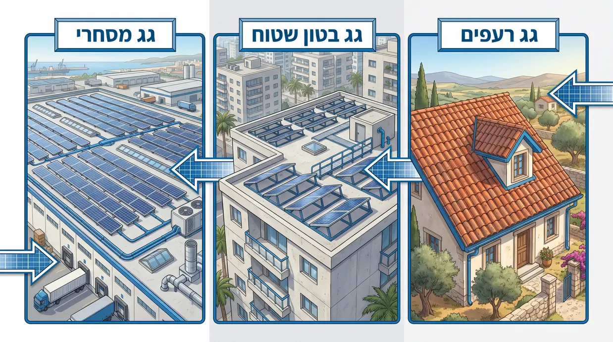 השוואה בין סוגי גגות להתקנת פאנלים סולאריים