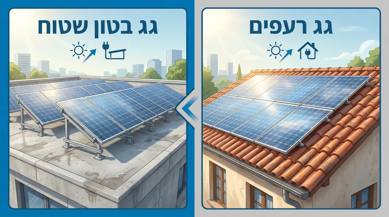 השוואה בין גג רעפים לגג בטון שטוח עם פאנלים סולאריים