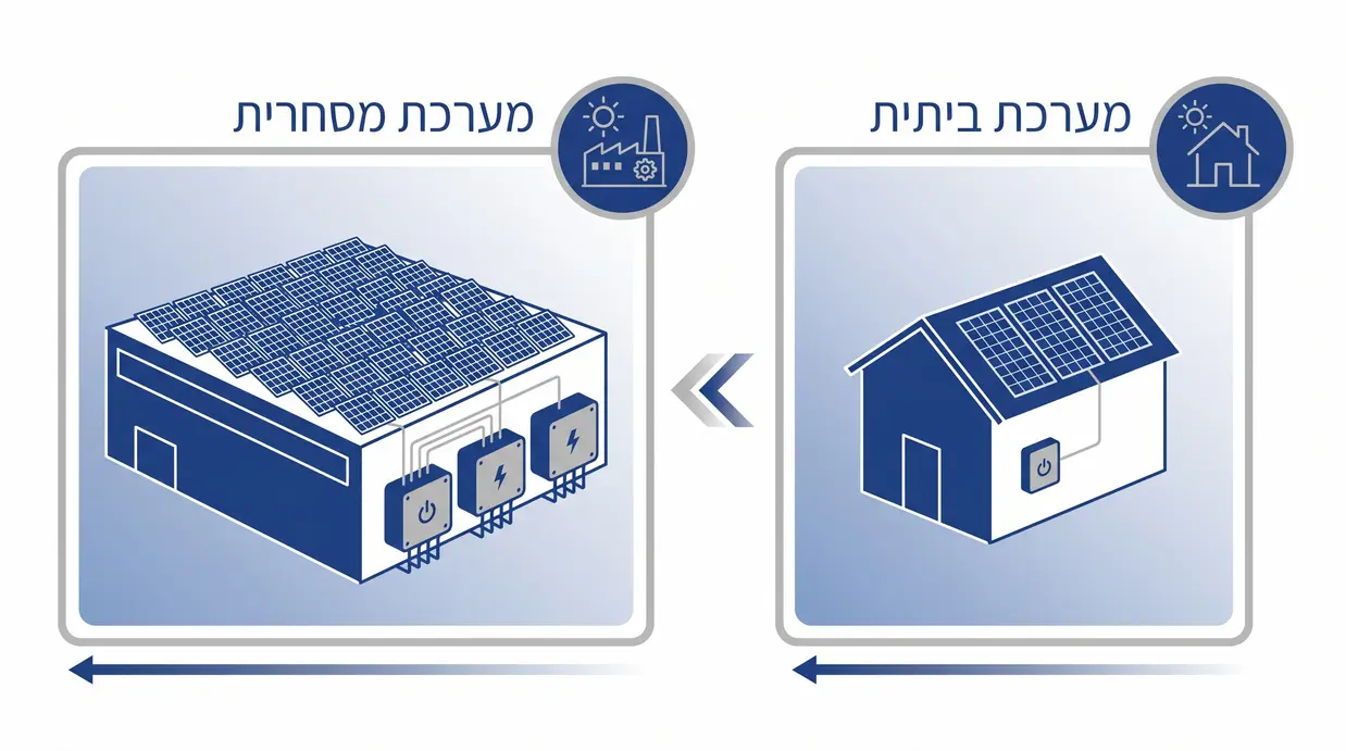 אינפוגרפיקה המשווה בין מערכת סולארית ביתית למערכת מסחרית
