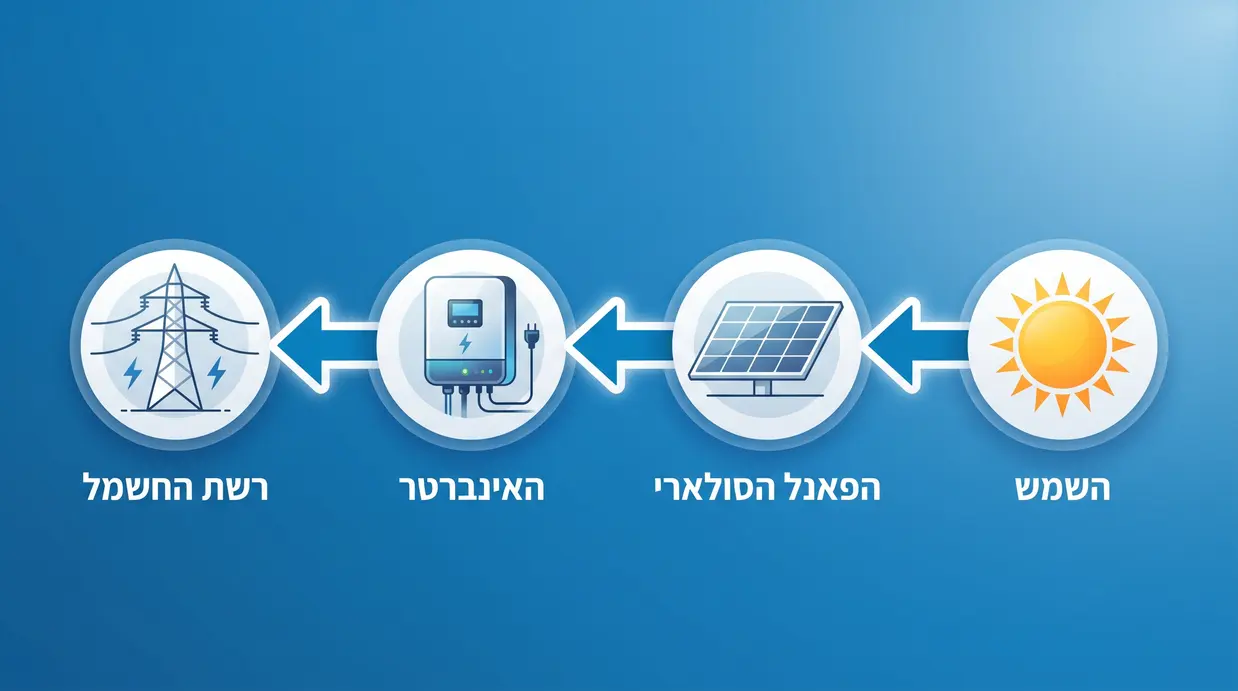 תרשים זרימה של מסלול החשמל מאור השמש ועד רשת החשמל