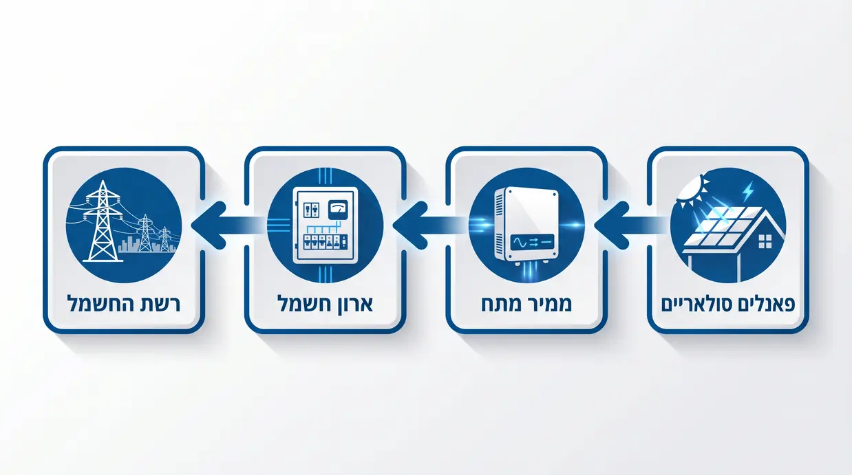תרשים זרימת חשמל ממערכת סולארית ביתית לרשת החשמל