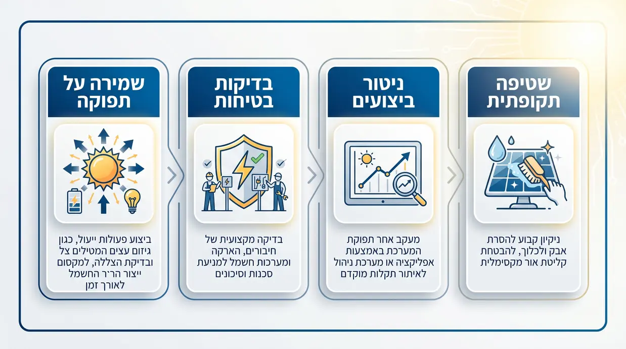אינפוגרפיקה בעברית על פעולות תחזוקה למערכת סולארית ביתית