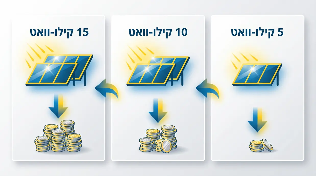 אינפוגרפיקה בעברית המציגה טווחי מחירים למערכות סולאריות לפי קילו-וואט