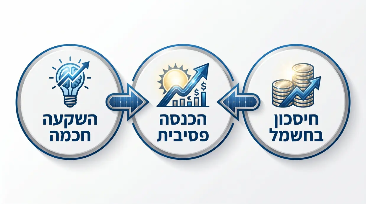 אינפוגרפיקה בעברית המציגה חיסכון והכנסה ממערכת סולארית מסחרית