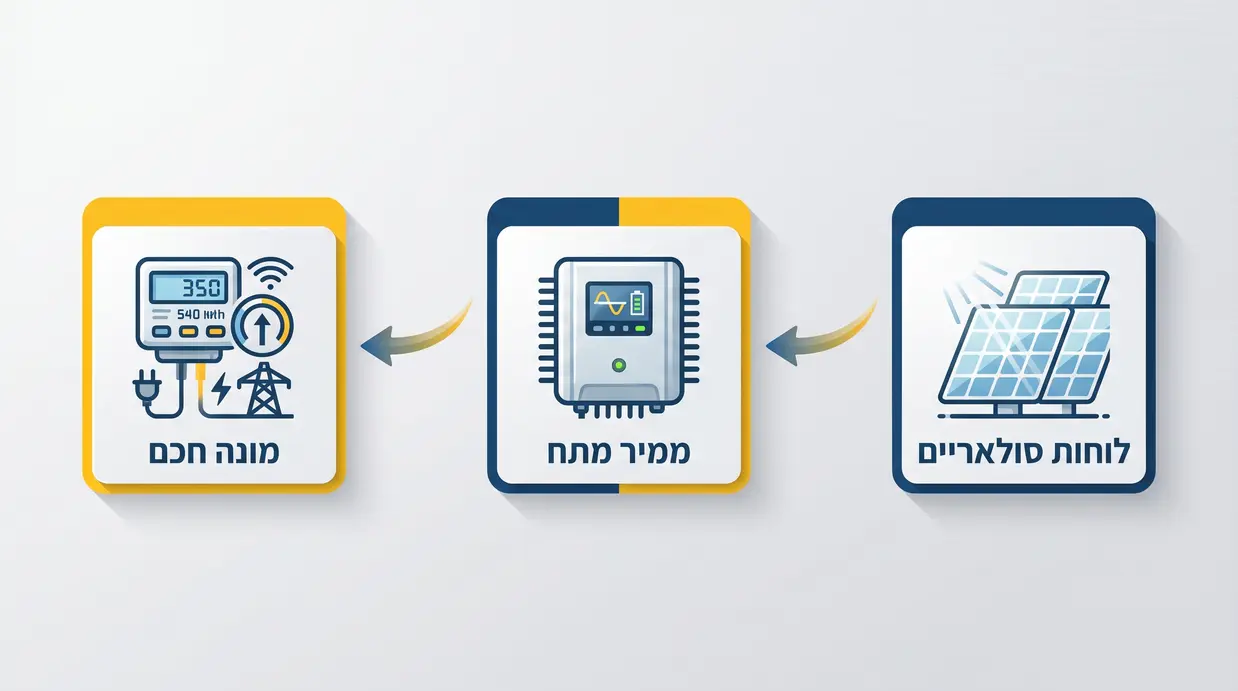 תרשים בעברית המציג את מרכיבי המערכת הסולארית