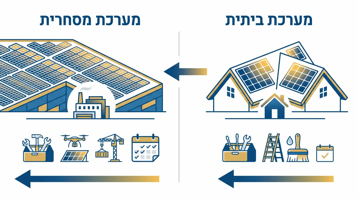 אינפוגרפיקה בעברית המשווה בין מערכת סולארית ביתית למסחרית