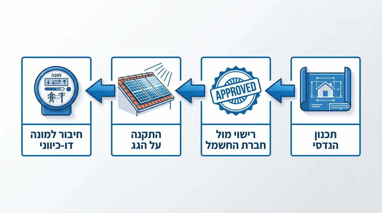 אינפוגרפיקה בעברית המציגה את שלבי התקנת מערכת סולארית