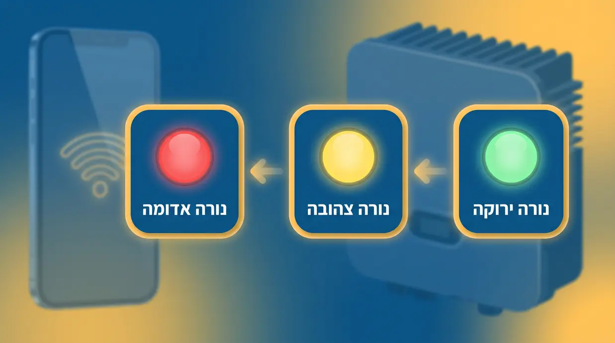 אינפוגרפיקה בעברית של נורות ירוקה צהובה ואדומה לניטור מערכת סולארית