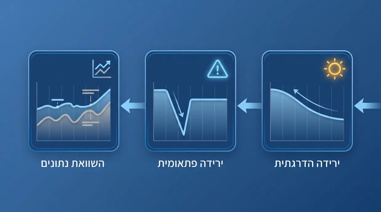 אילוסטרציה של גרף תפוקה עם ירידה הדרגתית וירידה פתאומית