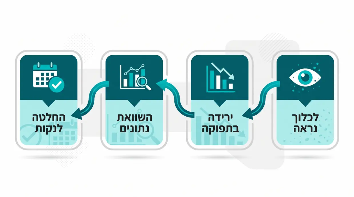 אינפוגרפיקה בעברית שמציגה תהליך קבלת החלטה לניקוי פאנלים לפי לכלוך נראה ונתוני ניטור