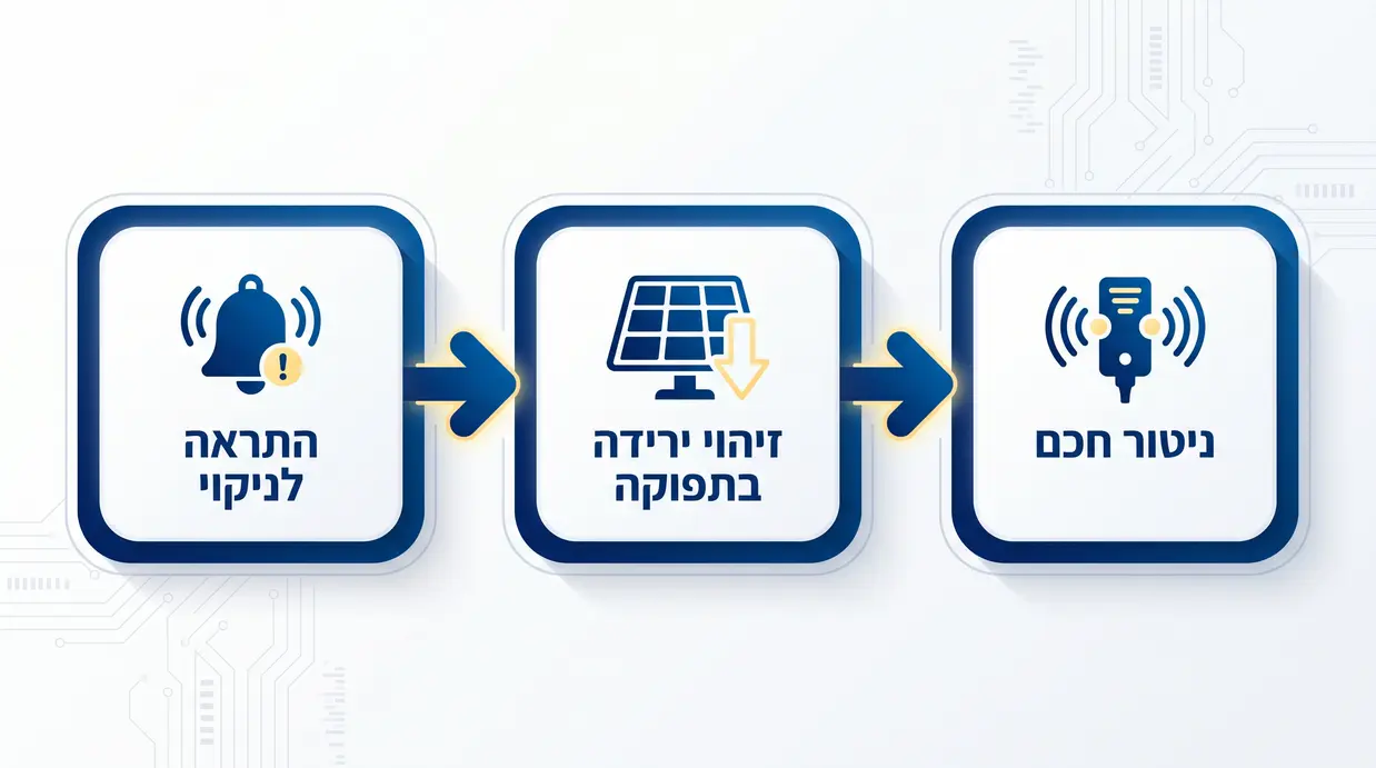 אינפוגרפיקה של מערכת ניטור חכמה המזהה ירידה בתפוקה ומתריעה על צורך בניקוי