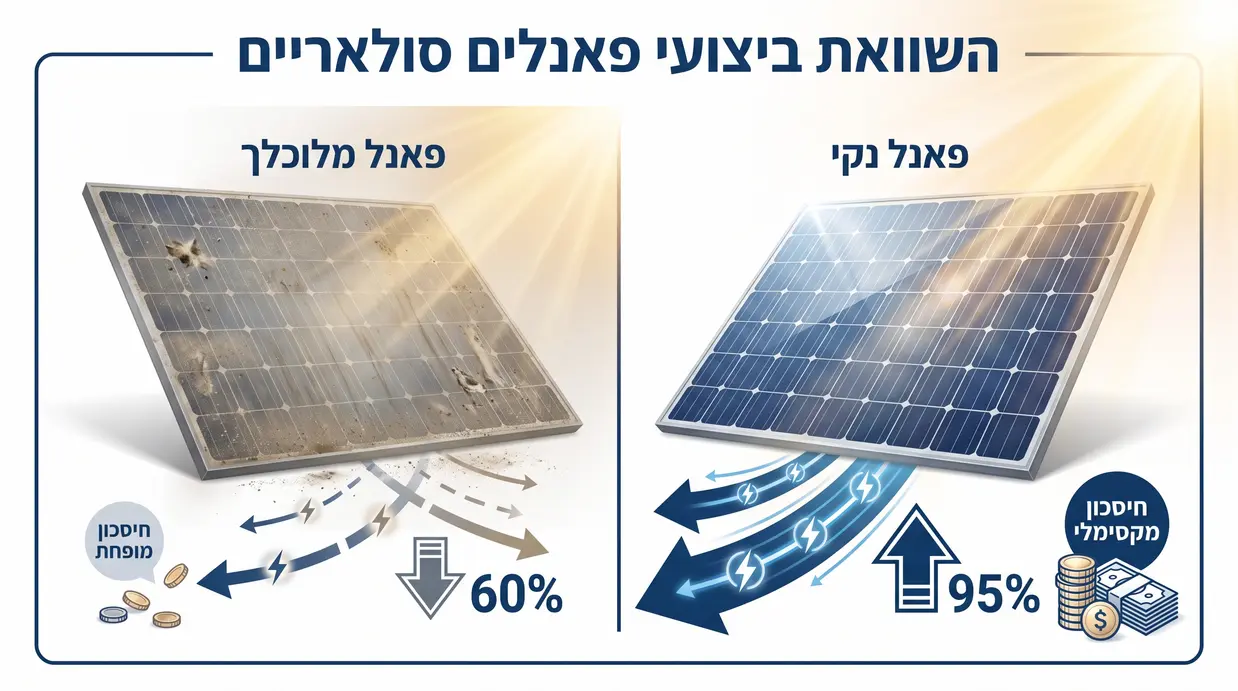 השוואה בין פאנל סולארי נקי לפאנל מלוכלך מבחינת תפוקת חשמל