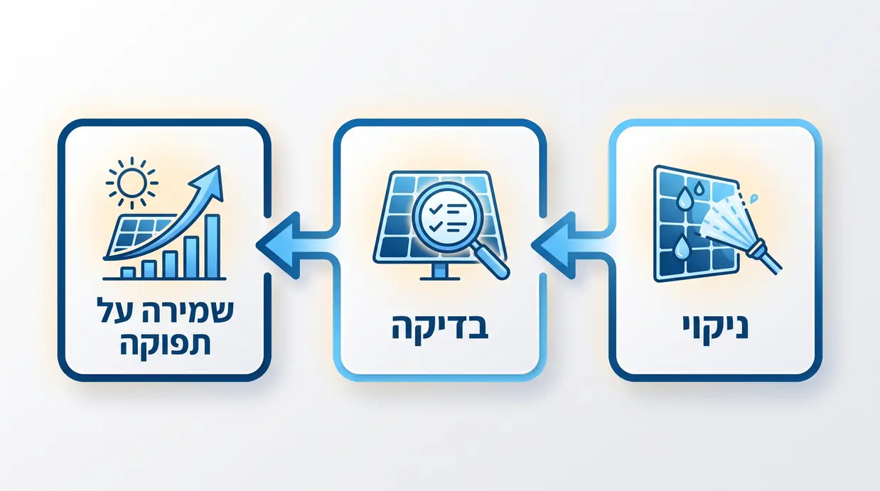 איור תהליך תחזוקת קיץ לפאנלים סולאריים בישראל