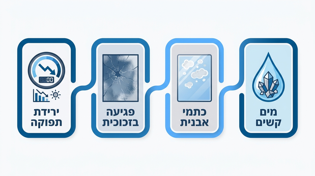 המחשה של כתמי אבנית על זכוכית פאנלים סולאריים וההשפעה על התפוקה